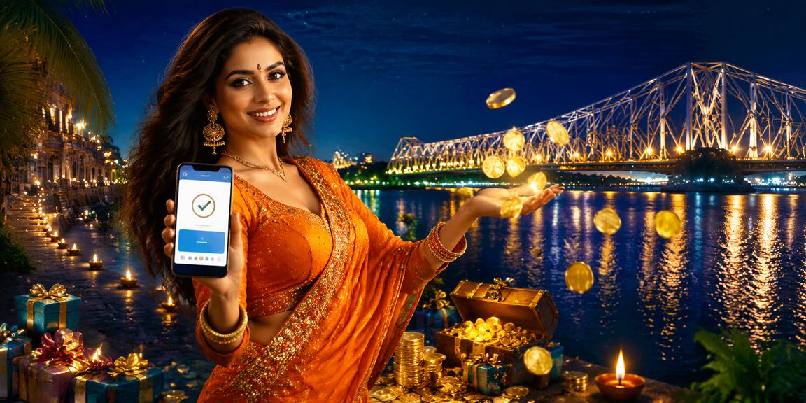Kolkata lottery business with blue and gold lights